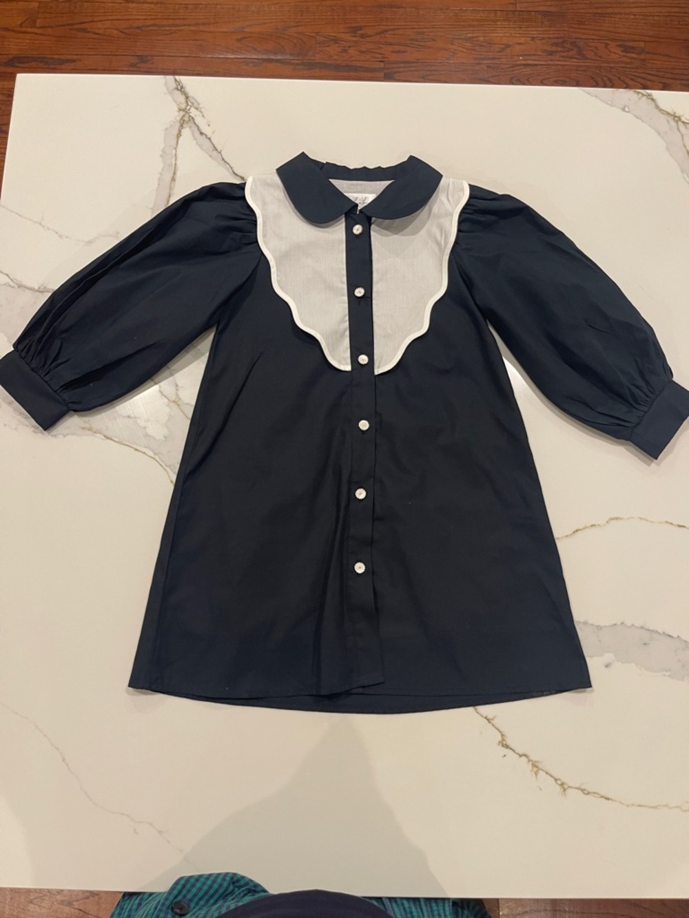 Girls' Navy Dress with White Bib Collar